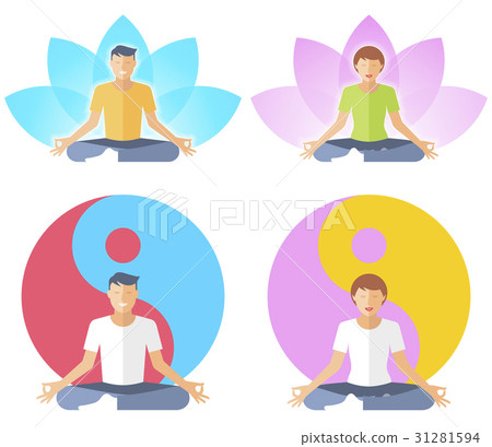 Young man and woman meditate in the lotus pose. 31281594