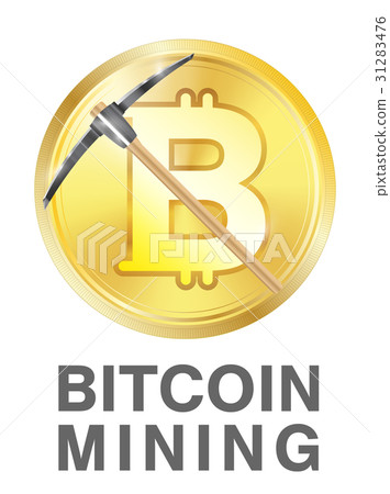 bitcoin mining with pickaxe on golden bitcoin logo 31283476