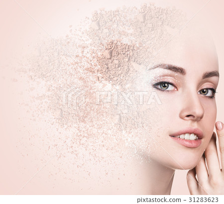 Woman face made from crumbly powder. 31283623
