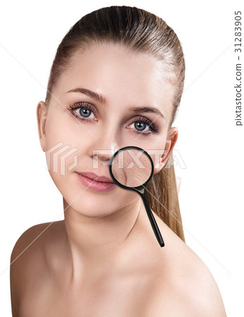 Woman shows age-related mimic wrincles Woman shows age-related mimic wrincles 31283905