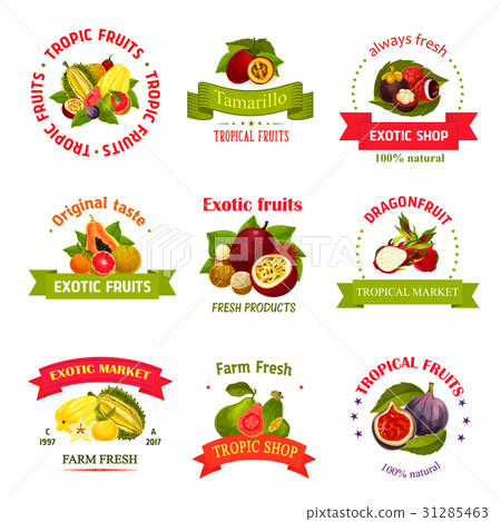 Vector exotic fruits icons for market or shop 31285463