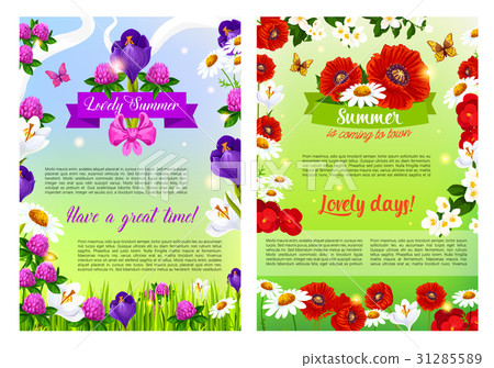 Vector summer holiday posters of flowers bouquets 31285589
