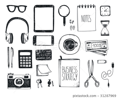 Vector set of hand drawn office tools. Freelance 31287969