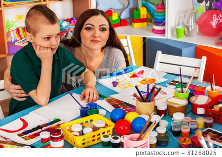 Children painting and drawing together . Craft Children painting and drawing together . Craft 31288025