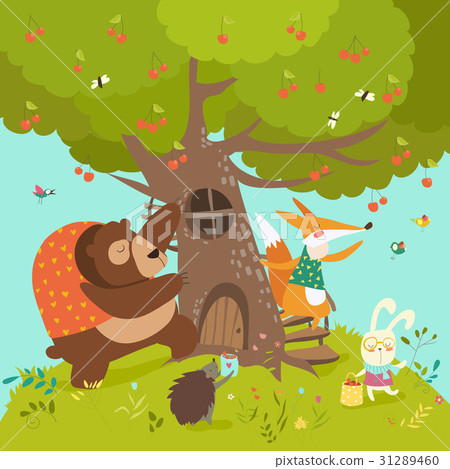 Cute animals harvesting cherries Cute animals harvesting cherries 31289460