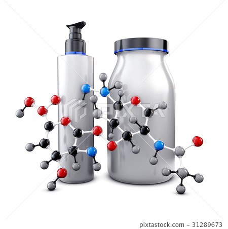 3d Illustration of bottles with hyaluronic acid 3d Illustration of bottles with hyaluronic acid 31289673