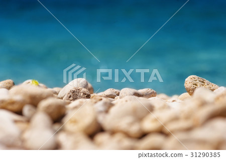 Shingle beach with blured sea at the sunset Shingle beach with blured sea at the sunset 31290385