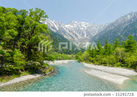 Hotaka mountain range and azusa river at kamikochi Hotaka mountain range and azusa river at kamikochi 31291728