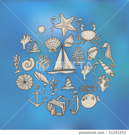 Naval hand drawing vector presentation template. 31291852