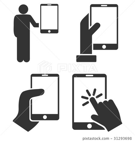 Hold Smartphone With Hand Vector Flat Icon Set - Stock Illustration ...