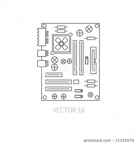 Flat line vector computer part icon - motherboard 31293879