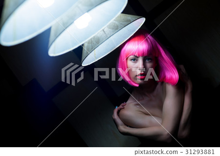 Girl with a short pink hair watch on three 31293881