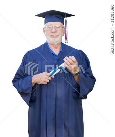 Proud Senior Adult Man Graduate In Cap and Gown Holding Diploma Proud Senior Adult Man Graduate In Cap and Gown Holding Diploma 31295366