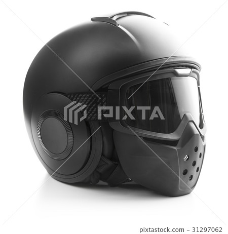 Black motorcycle helmet. 31297062
