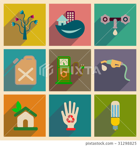 Concept of flat icons with long shadow eco safety - Stock Illustration ...