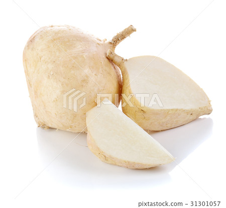 Jicamas on white background Jicamas on white background 31301057