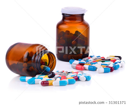 Heap of medicine pills isolated on white 31301371