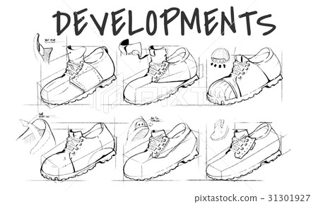 Shoe production procedure sketch drawing Shoe production procedure sketch drawing 31301927