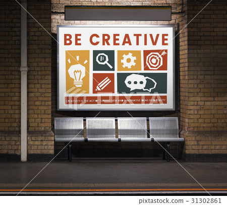 Different creative icons posted in a subway station 31302861