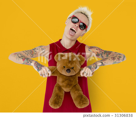 Caucasian Blonde Woman Tattoo Teddy Bear Caucasian Blonde Woman Tattoo Teddy Bear 31306838