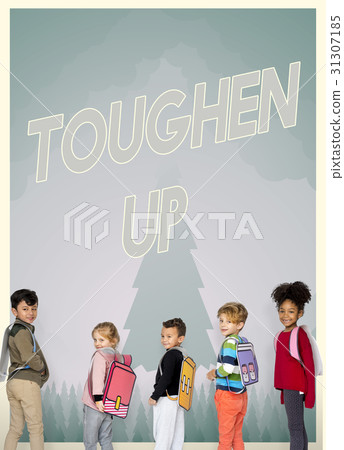 Group of school kids with aspiration word graphic Group of school kids with aspiration word graphic 31307185
