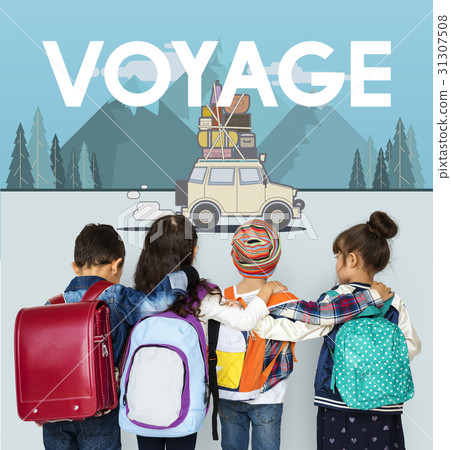 Children with illustration of discovery journey road trip traveling 31307508