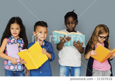 Group of Diverse Kids Reading Books Together Studio Portrait 31307616