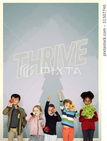 Group of school kids with aspiration word graphic Group of school kids with aspiration word graphic 31307748