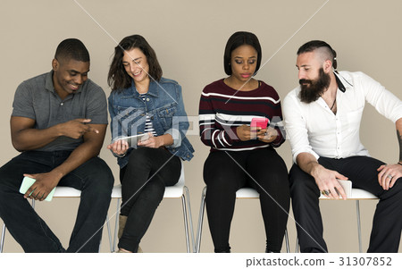Diverse People Friends Use Mobile Phone 31307852