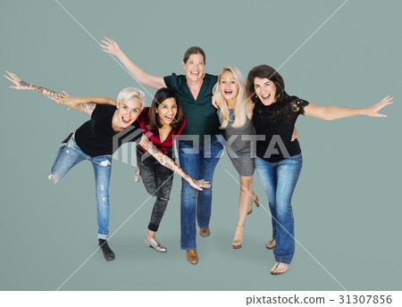 Happiness group of women arms stretched and huddle playful 31307856