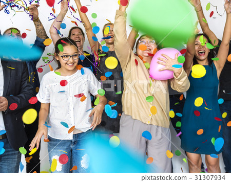Group of Diverse People with Party Balloons Confetti 31307934