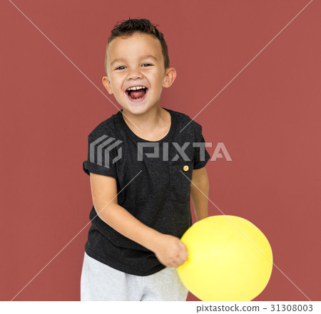 Little Boy with Yellow Balloon Studio Portrait Little Boy with Yellow Balloon Studio Portrait 31308003