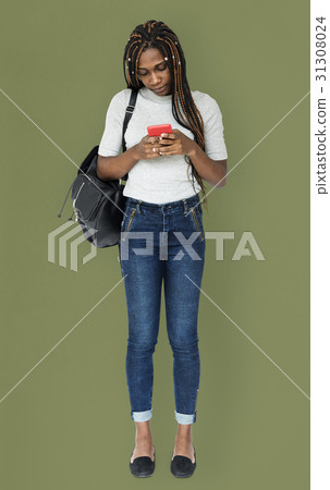 African woman using smart phone device for connection 31308024