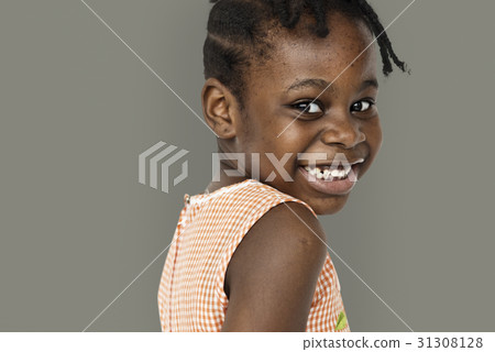 African little girl turn back and smiling studio portrait 31308128