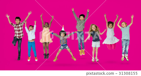 Diverse Group Of Kids Jumping and Having Fun 31308155