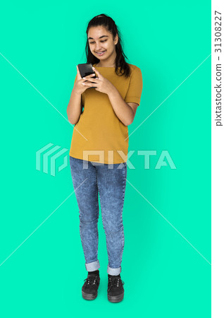 Woman using smart phone device for connection Woman using smart phone device for connection 31308227