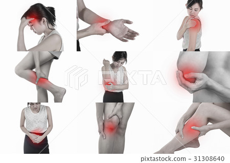 Pain in a woman's body on white background. 31308640