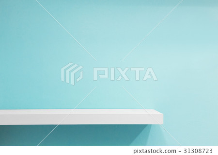 Empty white shop shelf and shelf on blue vintage. 31308723