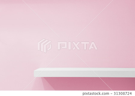 Empty white shop shelf and shelf on pink vintage. 31308724
