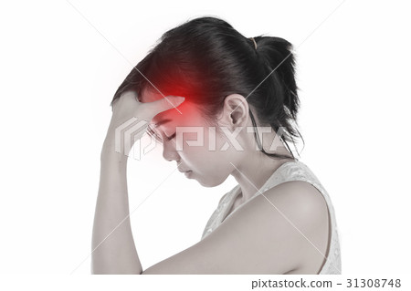 Woman having headache isolated white background. Woman having headache isolated white background. 31308748