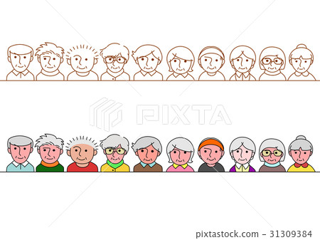Senior male and female upper body border set - Stock Illustration ...