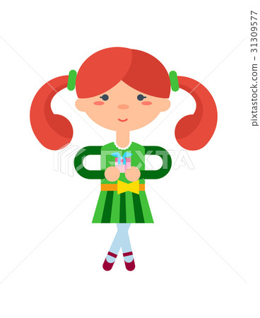 Funny little girl with gift box icon 31309577