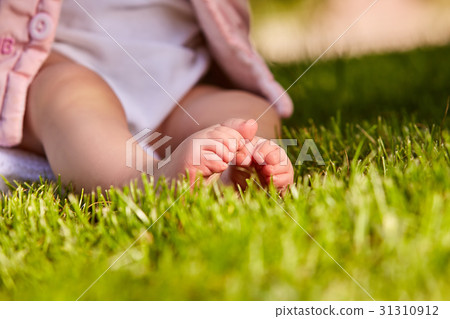 Small baby feet on the green grass at summer Small baby feet on the green grass at summer 31310912