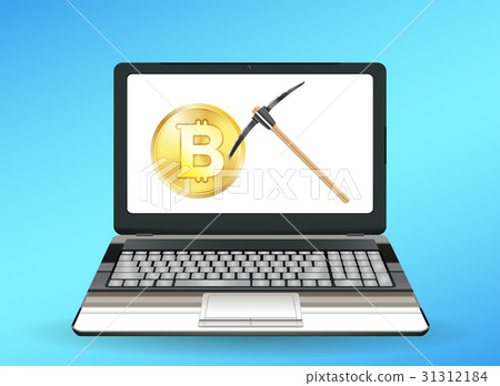 Laptop Computer Displaying Bitcoin Mining V!   ector C Stock - 