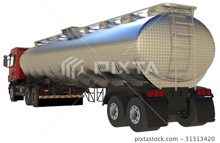 Large red truck tanker with a polished metal 31313420