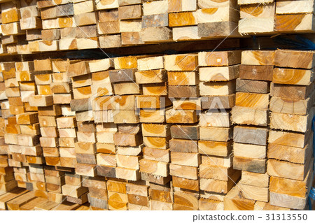 Stack of teak wood in lumber yard. pile Wooden 31313550
