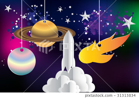paper art of startup rocket with space 31313834