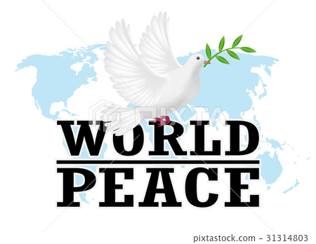 world peace with white pigeon on a world map 31314803