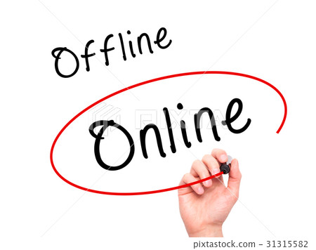 Man Hand writing and choosing Online instead 31315582