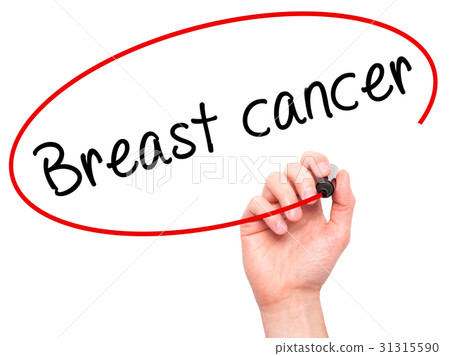 Man Hand writing Breast cancer with black marker Man Hand writing Breast cancer with black marker 31315590